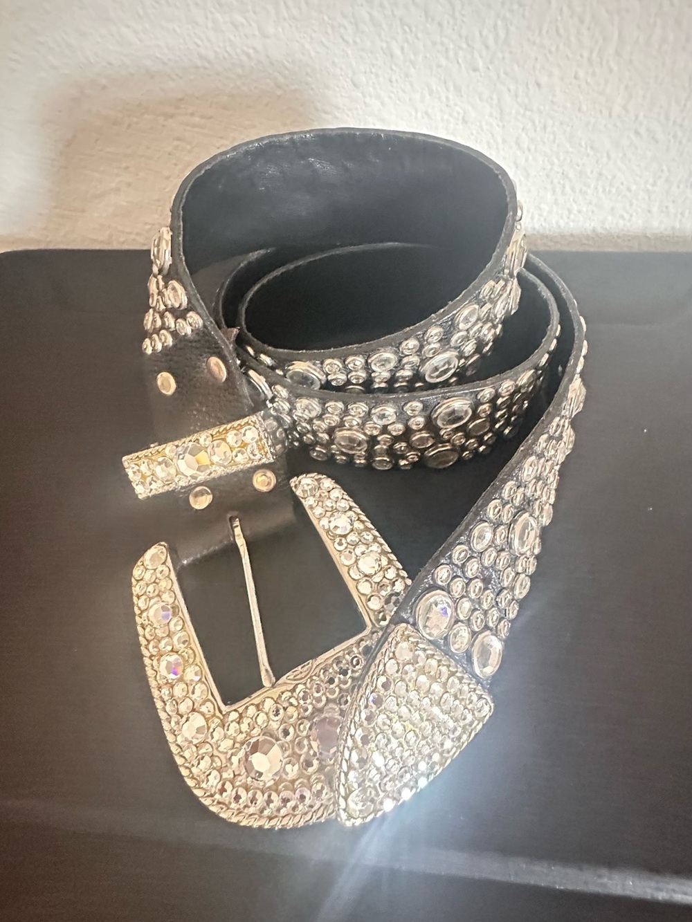 Michael Morrison Embellished Black Crystal Western Belt. Fits  29-34 waist